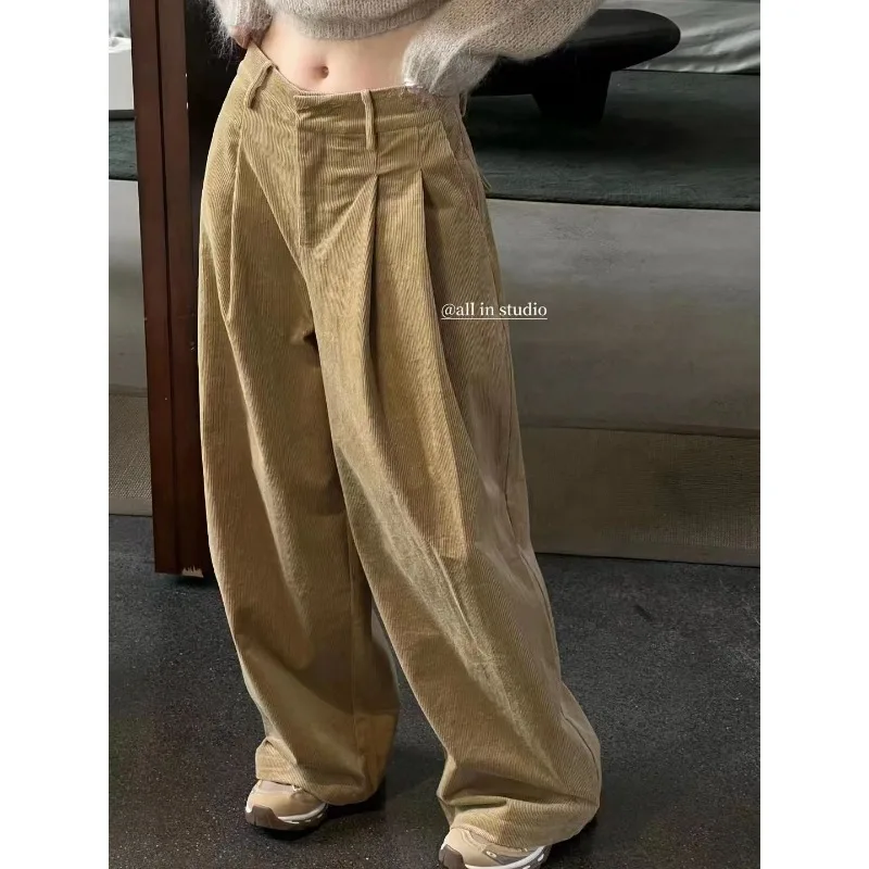 Deeptown Vintage Y2k Women Corduroy Pants Harajuku Oversized Wide Leg Trousers High Waist Baggy Korean Fashion Autumn Casual