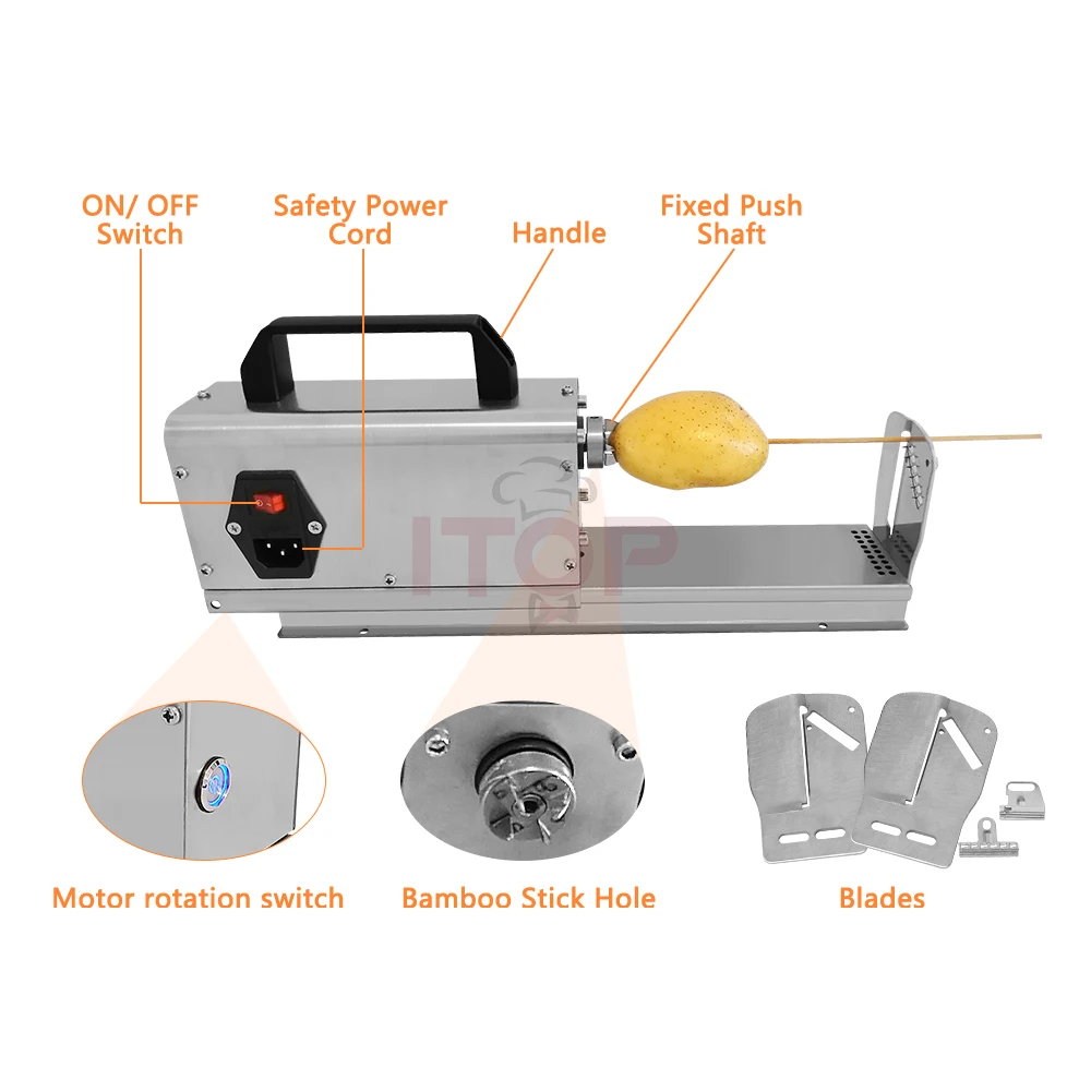 ITOP Potato Tower Machine Stretchable Tornado Potato Cutter with 3 Blades For Potato Twist Curly Fries Twist Hot Gog 110V 220V