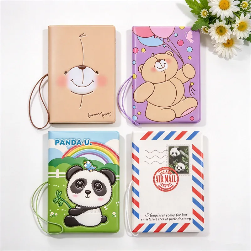 Cartoon Bear Embossed Passport Holder Cute Panda Printed ID Card Cover Travel Ticket Passport Case Boys Girls Travel Accessories