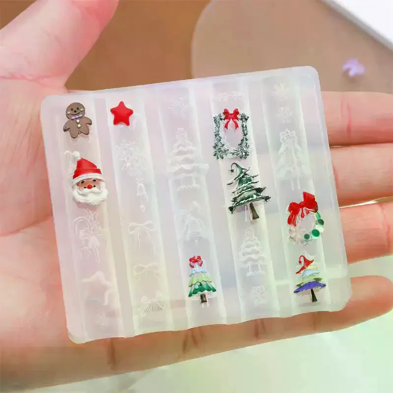 Christmas Snowman Christmas Tree 3d Nail Mold Elk Gingerbread Man Nail Decorations Diy Design Silicone Manicure Mold Nail Art