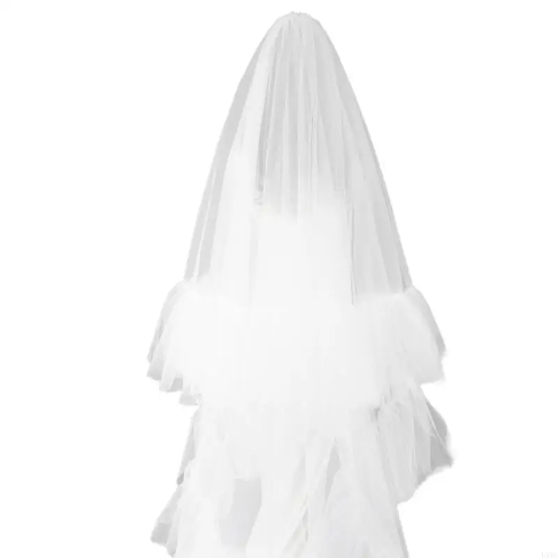 

L5YC Luxurious Veil Graceful Wedding Veil Delicate Double Layers Bridal Veil for Weddings Bachelorette Celebrations