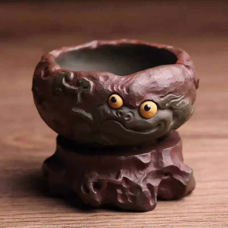 Yixing Purple Clay Strainer, Wealth-Attracting Golden Toad Accessory, Funnel Filter, Renowned High-Quality Handmade Tea Set
