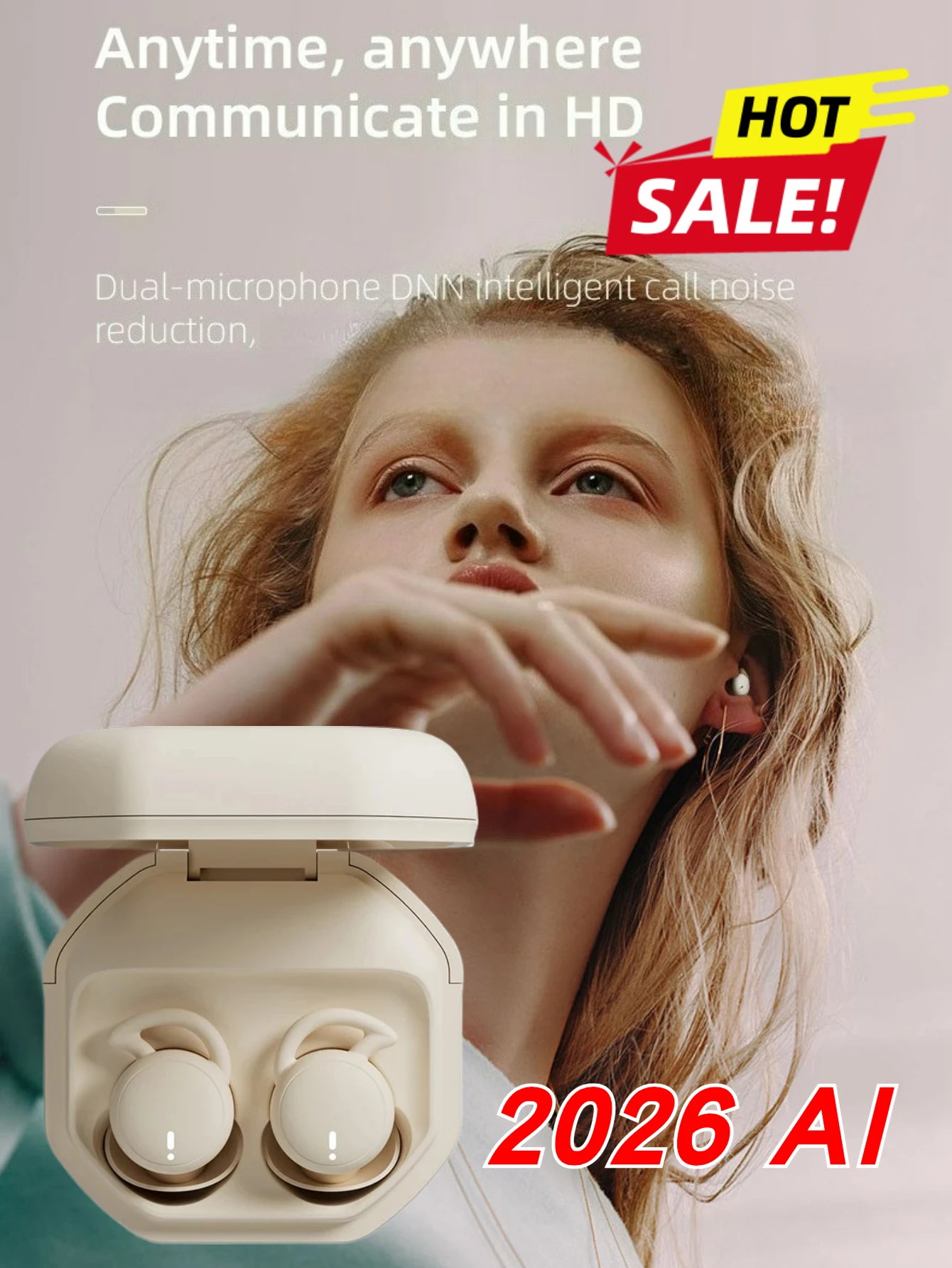 2026 AI سماعات أذن مريحة غير مرئية للنوم الجانبي سماعة لاسلكية تعمل بالبلوتوث سماعات أذن صغيرة لإلغاء الضوضاء للمنزل