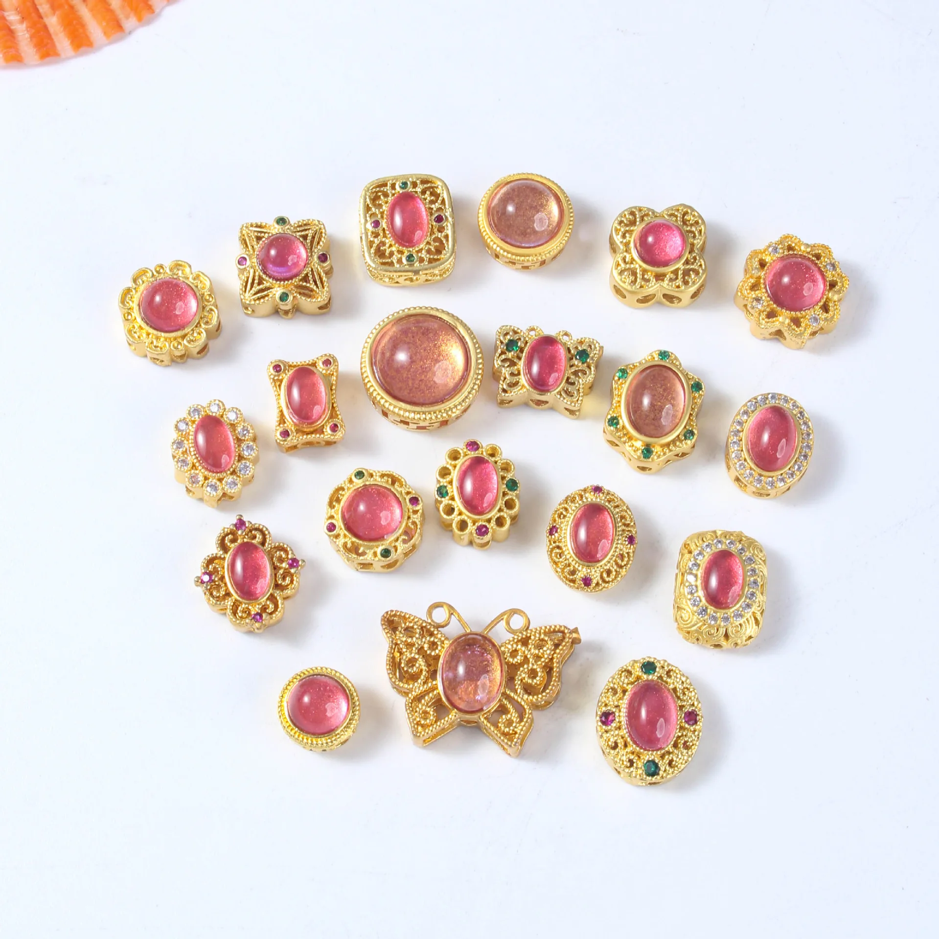 10 Pieces Copper Gold-plated Rhodonite Spacer Bead Accessories DIY Handmade Bracelet Necklace Jewelry Making Beads Wholesale