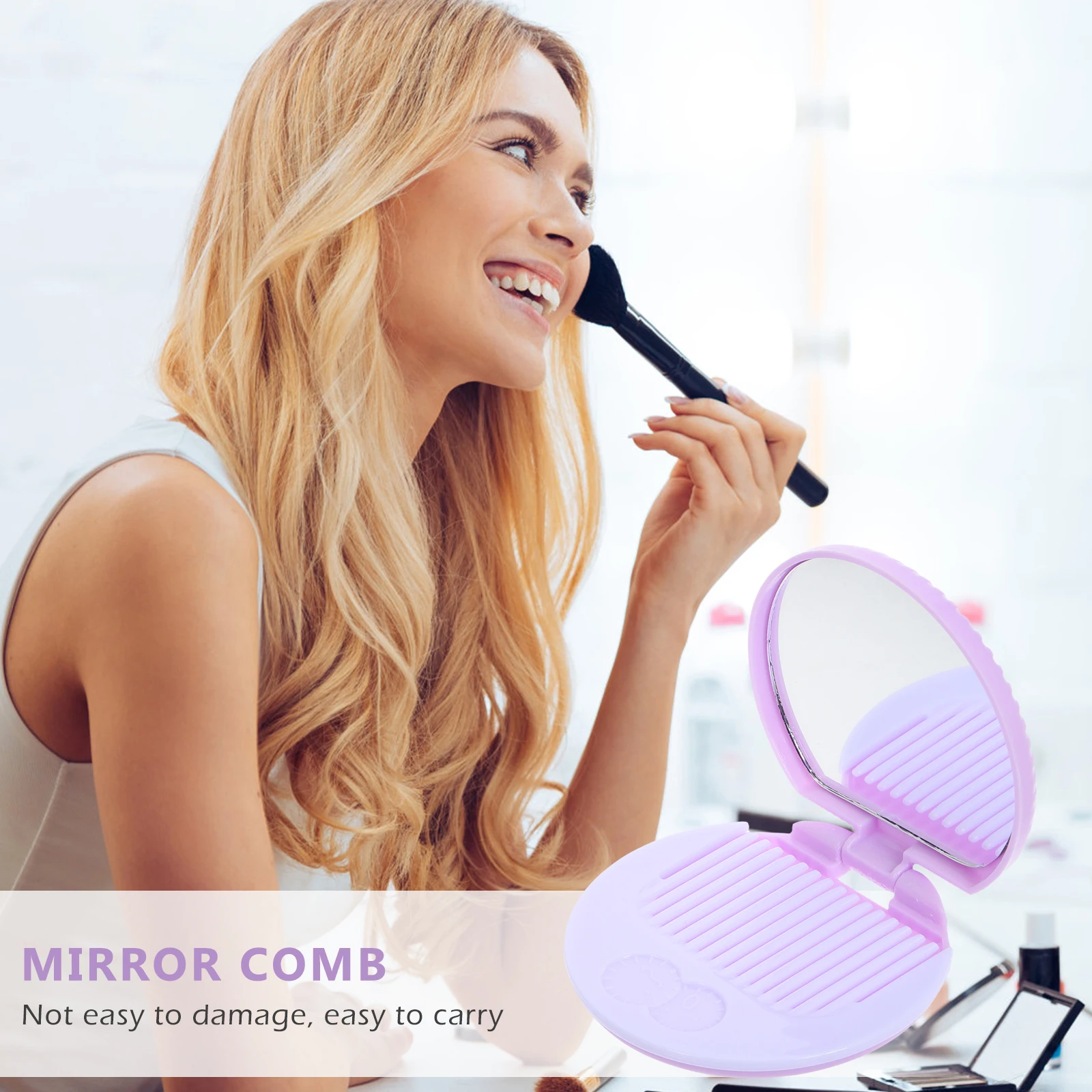 مجموعة مشط مرآة مدمجة في مرآة مكياج محمولة بتصميم كوكي الشوكولاتة الممتعة للسفر والحفلات وخفيفة الوزن ولطيفة #4