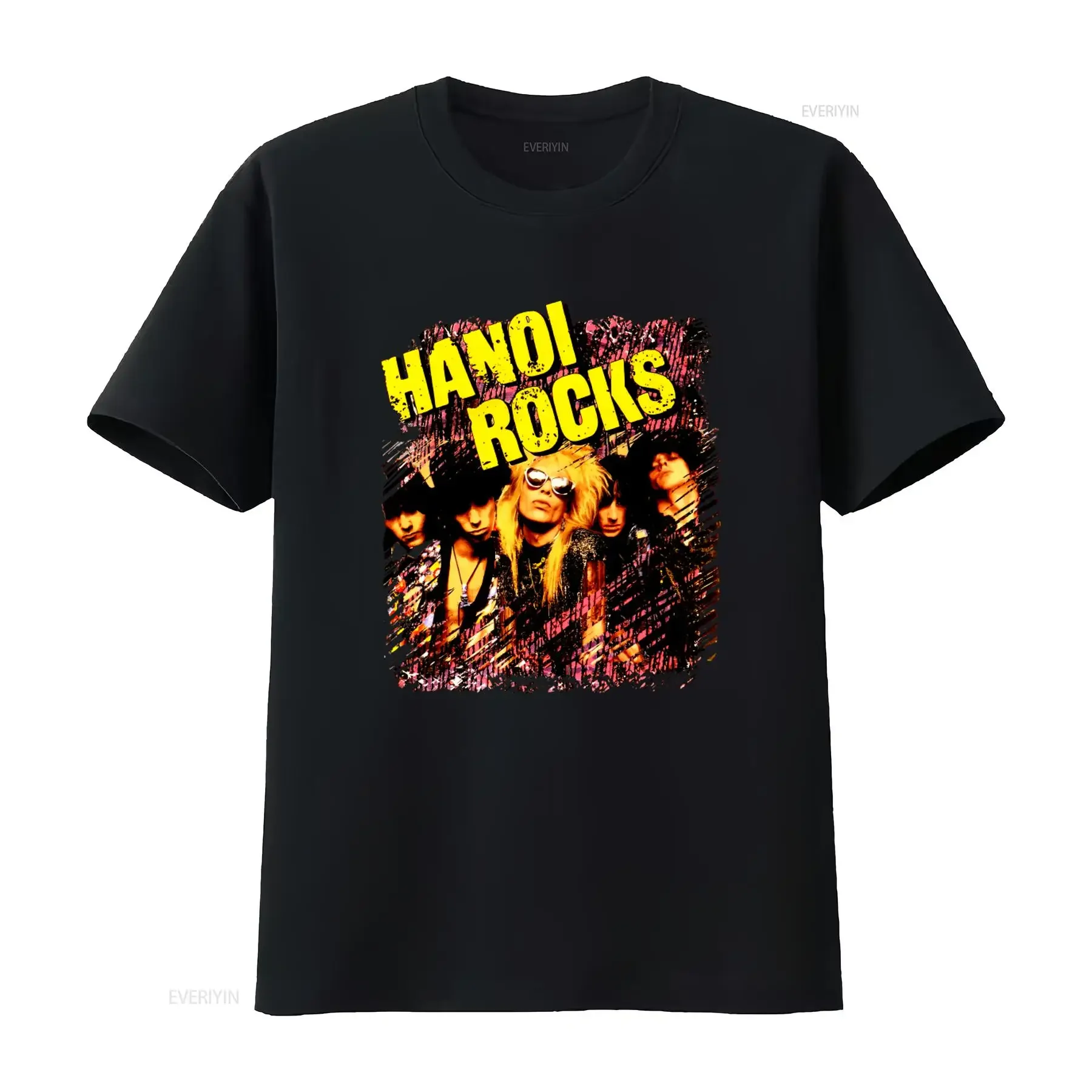 T-shirt de style vintage imprimé Hanoi Rocks pour les fans de la musique rock, vêtements de créateur délavés, graphisme polyvalent et élégant