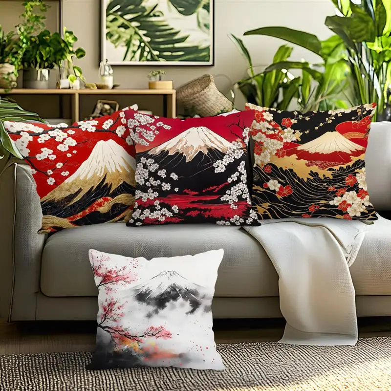 Home Decor Fuji Mountain & Cherry Blossom Pillow Covers Pattern Cushion Cover Suitable for Sofa Bedroom Car Pillow Cover view 4