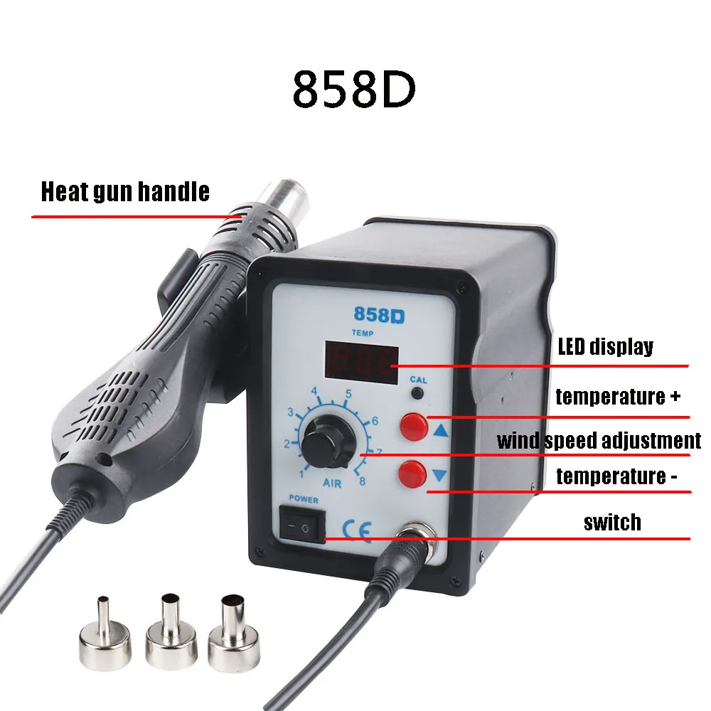 Imagem -03 - Hot Air Gun Bga Retrabalho Estação de Solda Ventilador Secador de Cabelo Solda Heat Gun Smd Smt Soldagem Reparação 220v 110v 858d