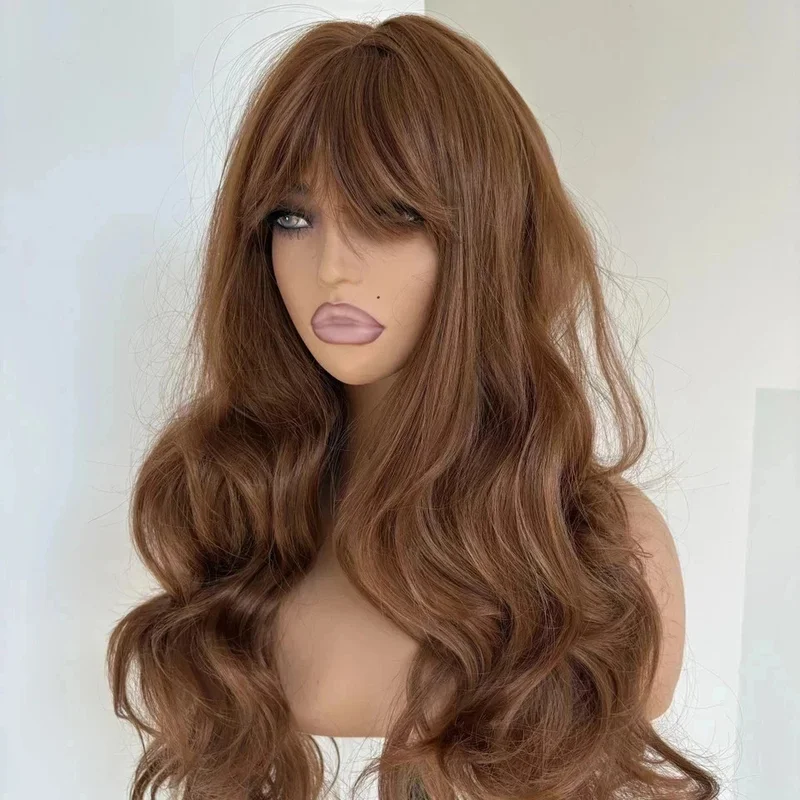 Human Hair Brand New Stylish Sexy Women's Natural Brown Wavy Wig 24 Inch