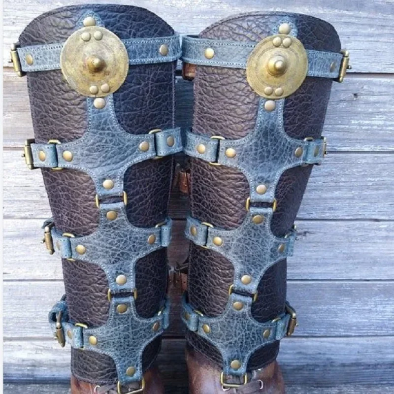 Mittelalter liche Renaissance Greaves Stiefel Schuhe decken Leder Bein Rüstung Larp Wikinger Krieger Ritter Kostüm Riemen Puttees für Männer Frauen