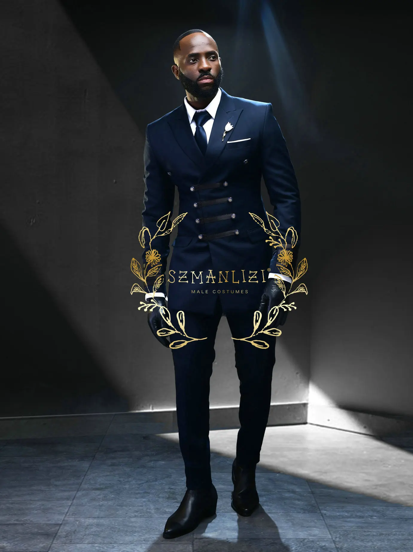 2025 mode nouveaux hommes d'affaires Double boutonnage bleu marine costume manteau/mâle mince mariage 2 pièces Blazers veste pantalon pantalon