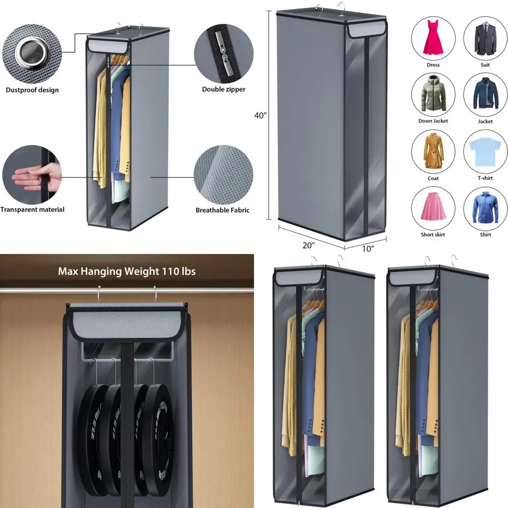 

40 Large Clear Window Hanging Garment Bags for Closet, 2-Pack for Suits, Coats & Dresses Storage