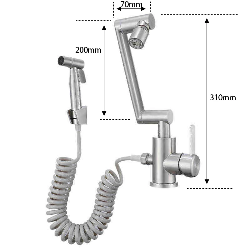 Basin Faucet with Side Sprayer Stainless Steel Dual Mode Stream Sprayer Mechanical Arm Universal Faucet Household Hot Cold Mixer