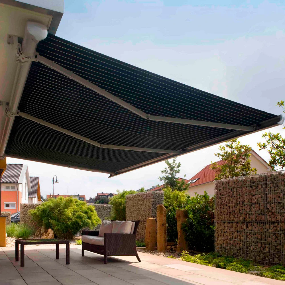 Premium Custom Motorized Retractable Awning with LED Light Outdoor Balcony Canopy Fashionable Acrylic Fabric Rainproof Sunshade