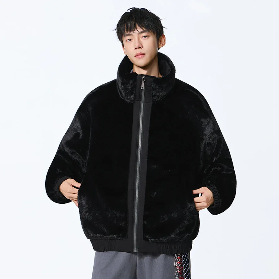 الرجال الشتاء الصوف مبطن مزدوجة الجانب يمكن ارتداؤها رشاقته فضفاضة عادية الدافئة Bomber سترة Cityboy سترات معطف ملابس خارجية #2