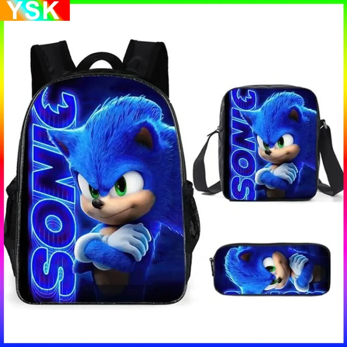 Sonic Backpack Primary and Middle School Students Schoolbag Boys Girls Anime Cartoon School Bag Mochila Best Gifts 2D Package