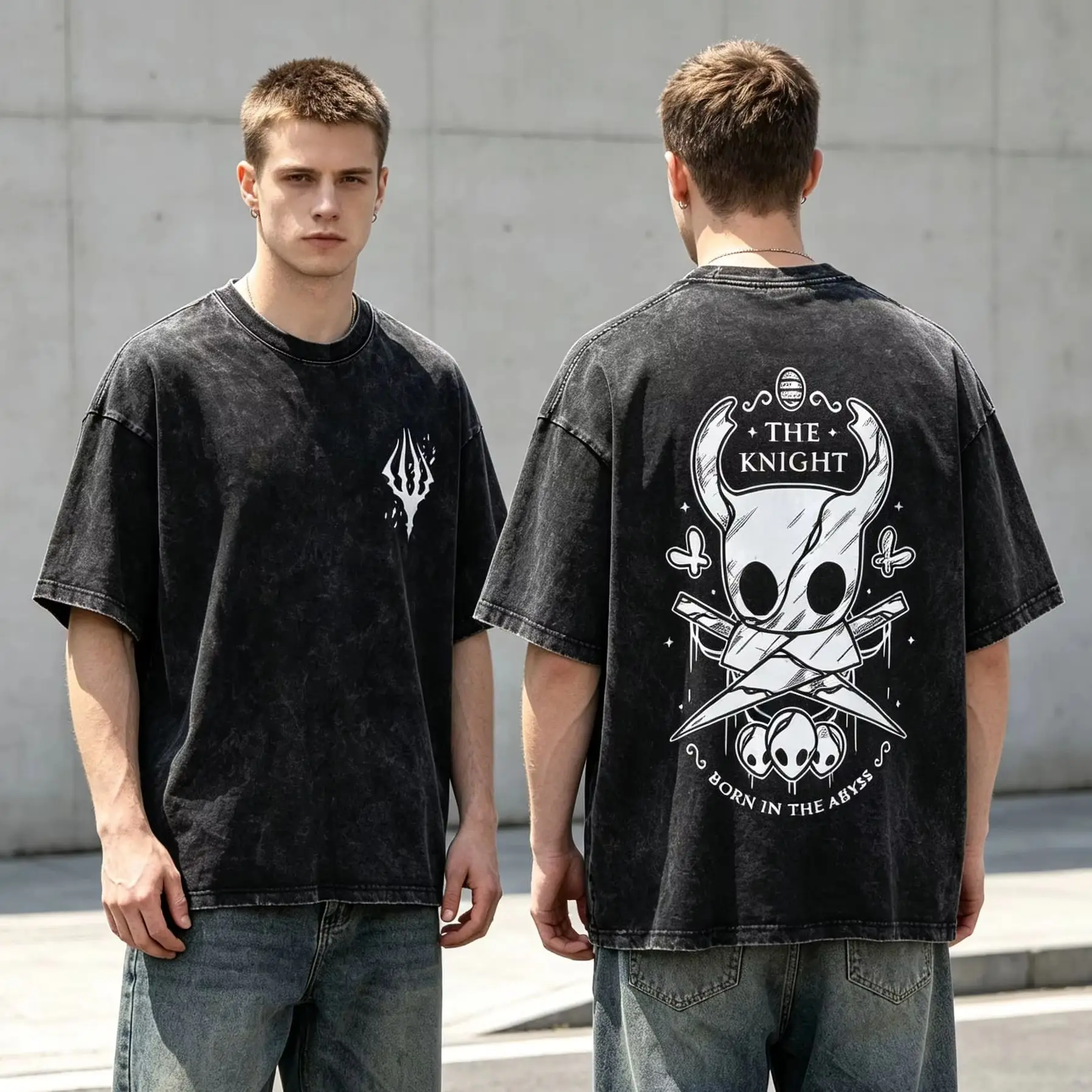 Game Hollow Knight Sommer Vintage Oversized Casual Tops Damen T-Shirt Unisex Tee Top Herren Baumwolle Kurzarm Washed T-Shirt