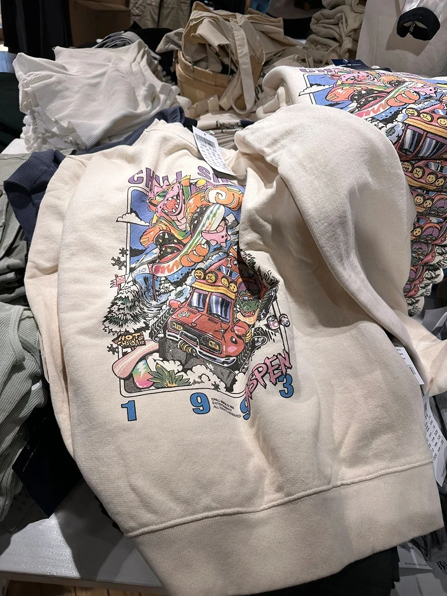 Sweat à capuche en coton imprimé dessin animé pour femme, col rond, manches longues, haut Y2K, streetwear vintage Harajuku, adt PVD, automne