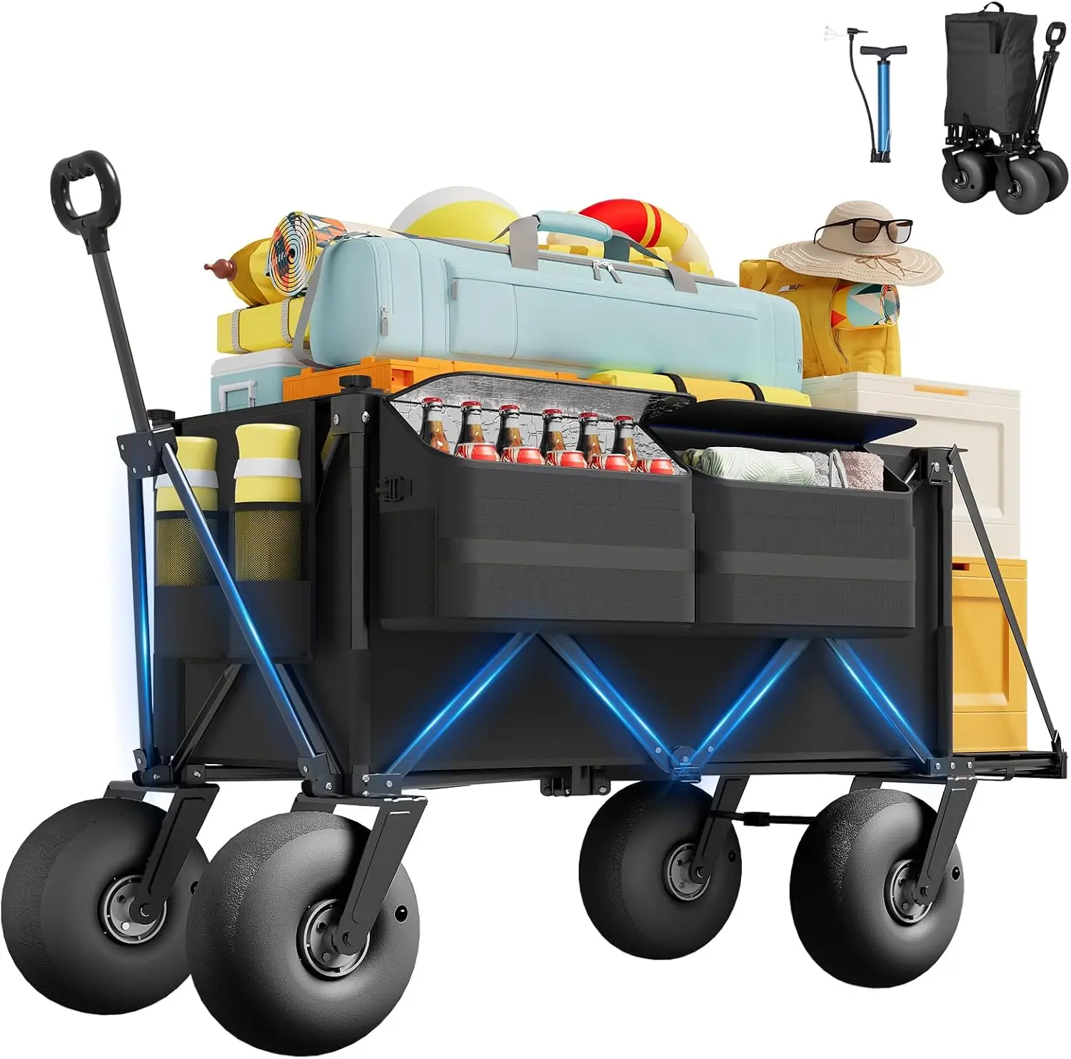 Beach Wagon with Big Wheels for Sand - 450lbs Load Heavy Duty Wagons Carts Foldable with 9