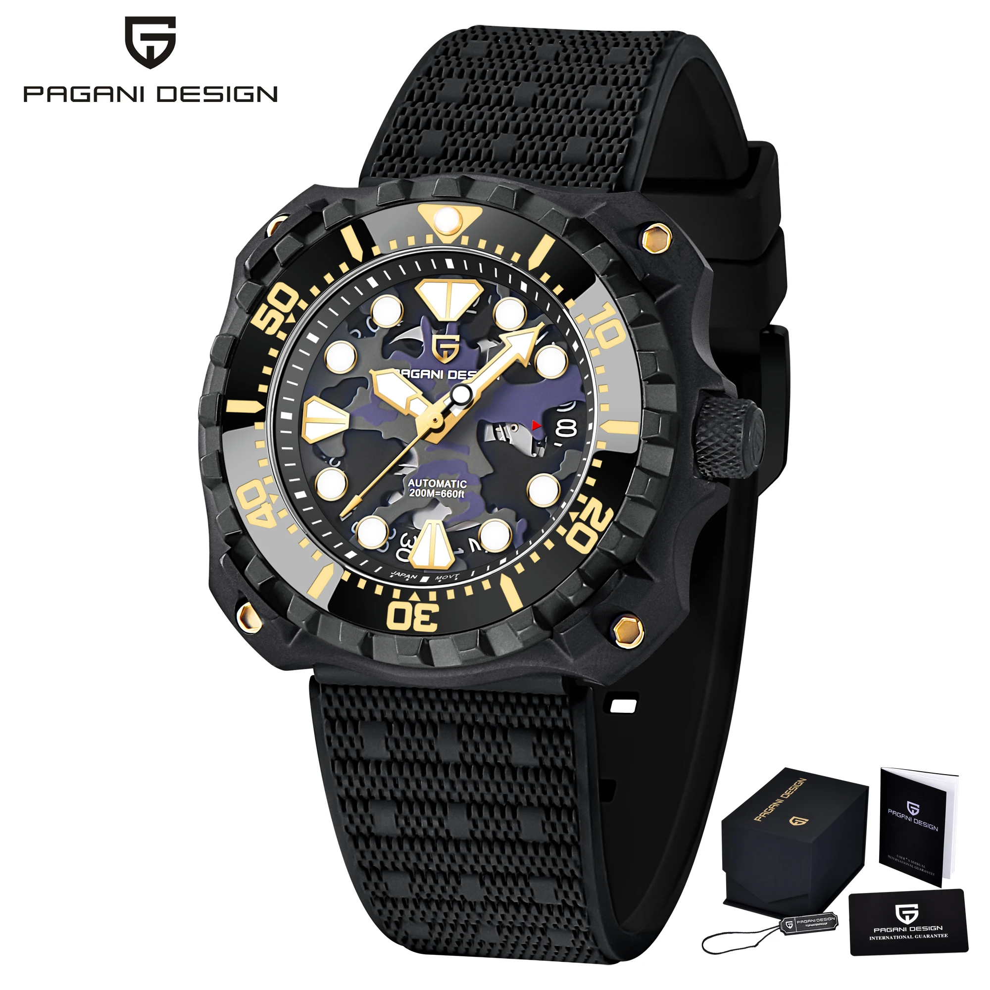 PAGANI DESIGN Neue Männer Mechanische Uhr Titan Legierung Fall Silikon Band NH35 Mechanische 200m Wasserdicht Luxus Business Uhr