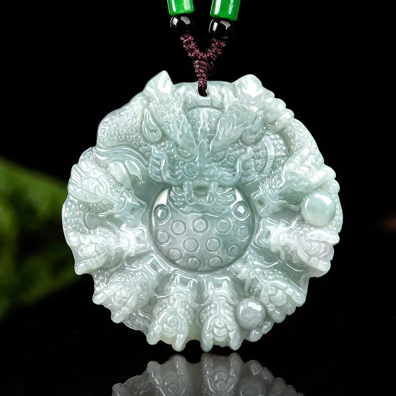 

Natural Myanmar A Jade Zodiac Dragon Pendant Men Women Jade Energy Necklace Ice Type Amulet Luxury Dominant Jewelry Accessories