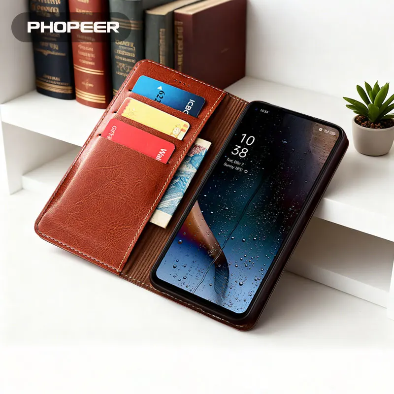 Luxury Genuine Leather Phone Case for Realme V Series - Horse Skin Pattern Compatible with V70 60 50 30 25 23 20 15 13 11 5 3 T