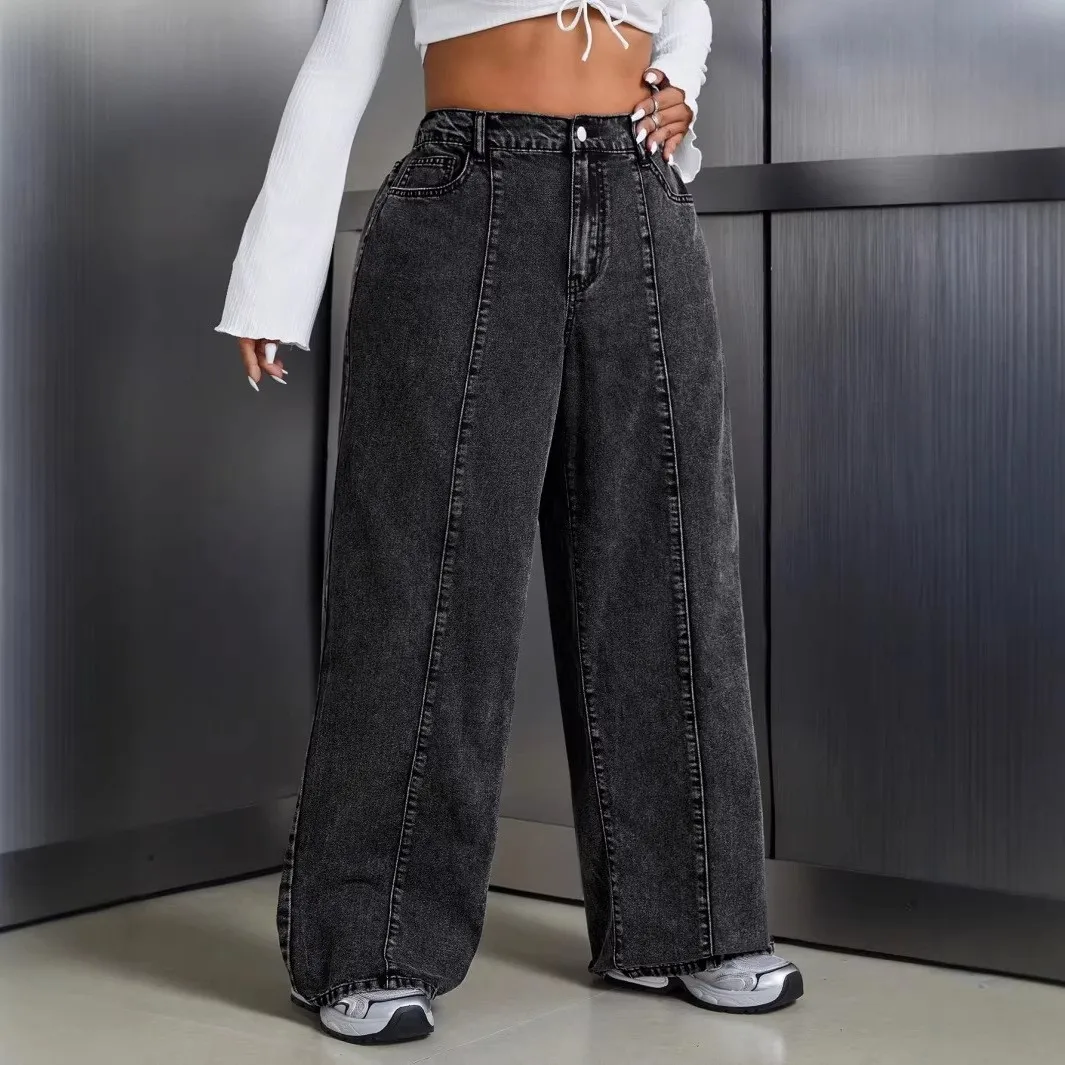 Loose Fit High Waist Jeans Straight Leg Urban Streetwear with Retro Elegant Commuter High Stretch Lazy Chic Spring Women Pants