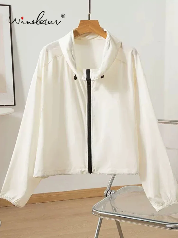 Winsleter-70%Spun Silk 30%Cotton Elegant Coat, Stand Long Sleeve, Women French Chic Sunscreen Short Coat, 2026 Autumn C68237CC