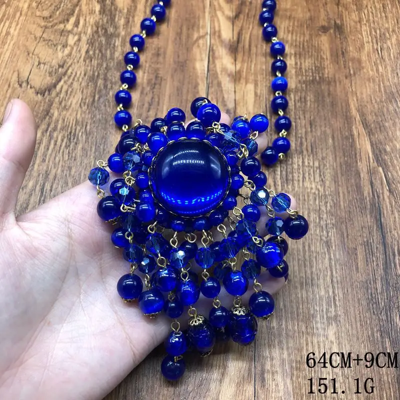 handcraft necklace fashionable blue cat's eye stone necklace round geometric pendant exquisite jewelry