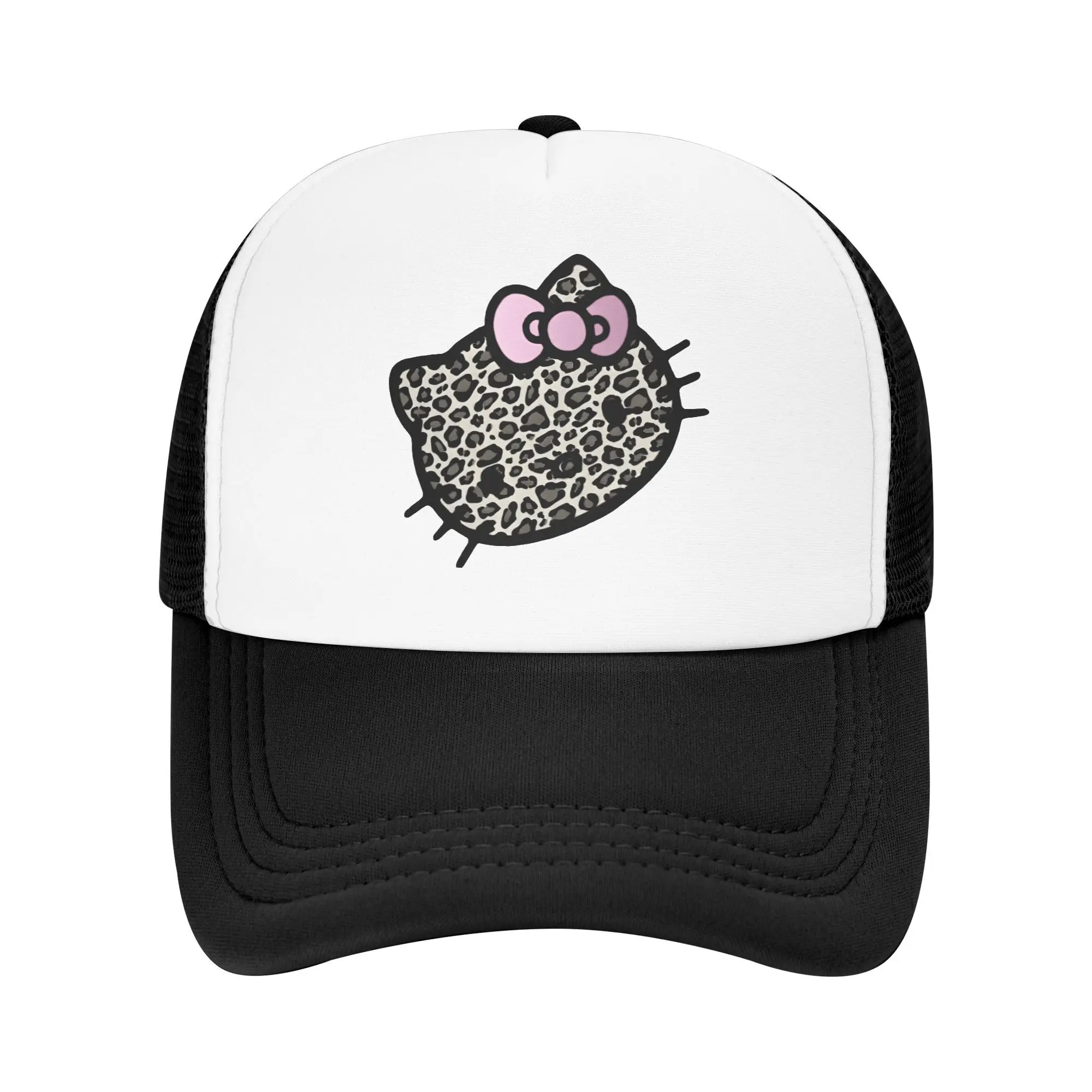 

Летние сетчатые солнцезащитные шляпы с леопардовым принтом «Hello Kitty», летняя бейсболка, классическая шляпа дальнобойщика, пара, женская солнцезащитная кепка с принтом в стиле рок