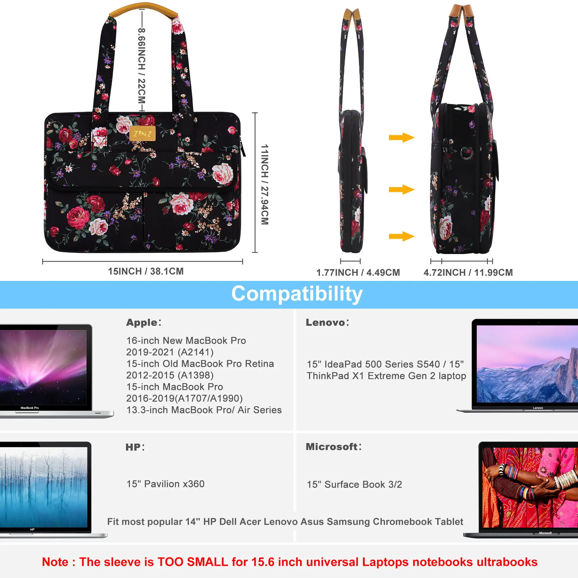 Slim Expandable 14-15 Inch Laptop Case Briefcase Compatible with MacBook Air/Pro13" 14" 15" 16"and Most14"-15"Notebooks