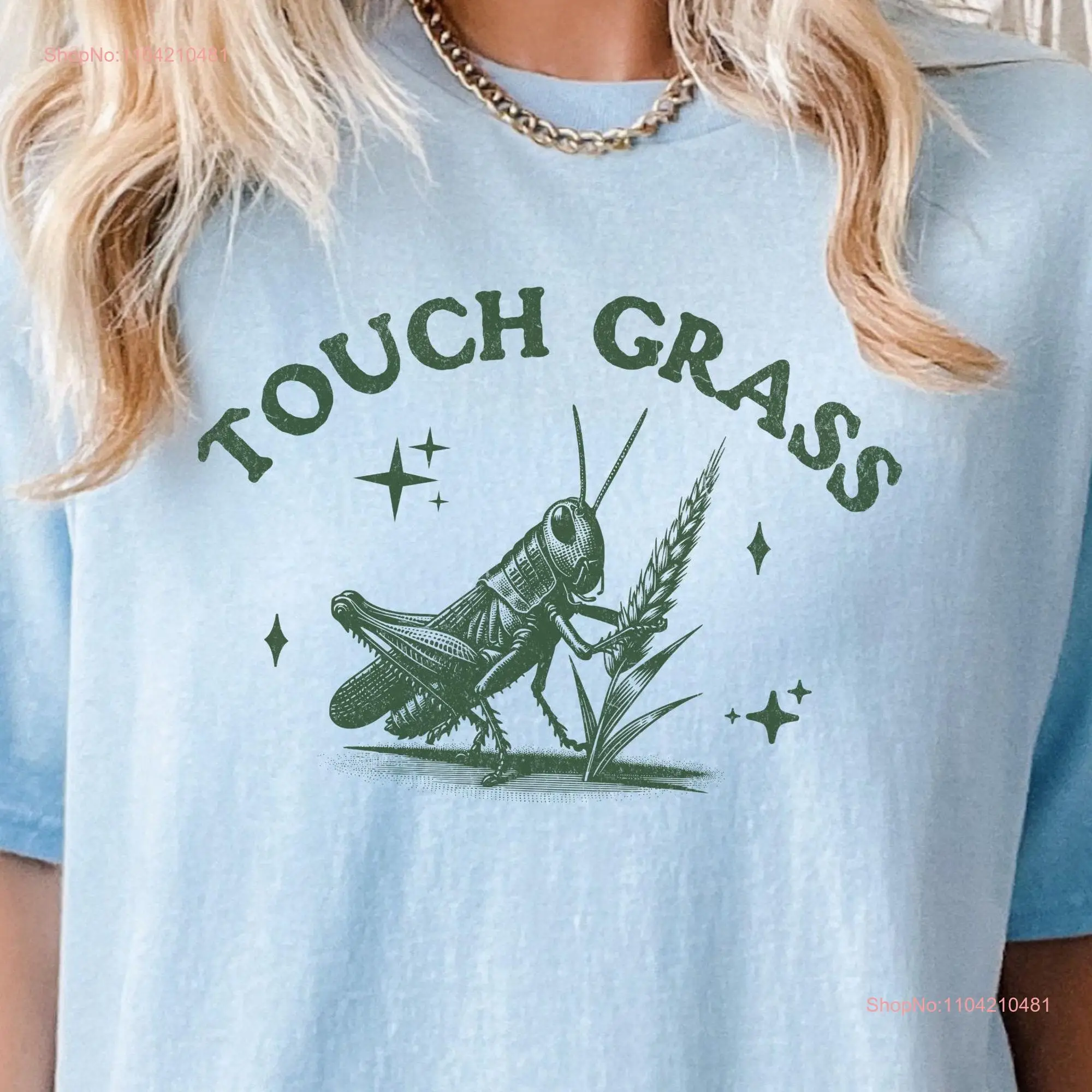 Touch Grass T Shirt Grasshopper Retro Meme Vintage Funny Sarcastic Oversize Animal Drawing long or short sleeves