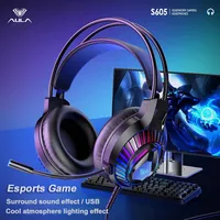 AULA S605 Wired Gaming Headset RGB Backlight Noise Reduction Esports Gamer Computer Headband with Mic for PC Laptops USB 3.5mm