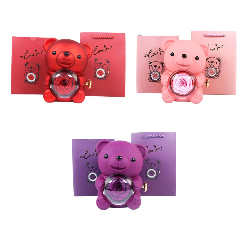 Custom Engraved Name Necklace Teddy Bear Eternal Rose Gift Box with Rotate Rose Jewelry Box for Girl Valentines Christmas Gifts - Image 4