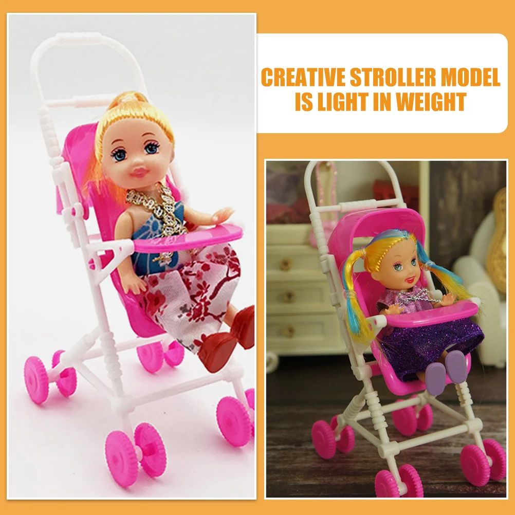 2 Pcs Simulation Stroller Dolls Pram and Pushchairs Toy Car Baby for Girls Toys Movable Stuff Cute