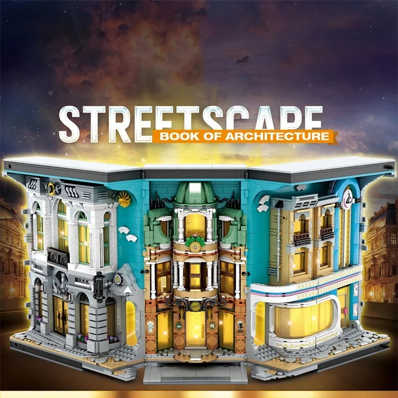 3108PCS Street View Bookstore Building Blocks Bookend Model Bricks Desktop Ornaments Assembly Educational Puzzle Toys Idea Gifts