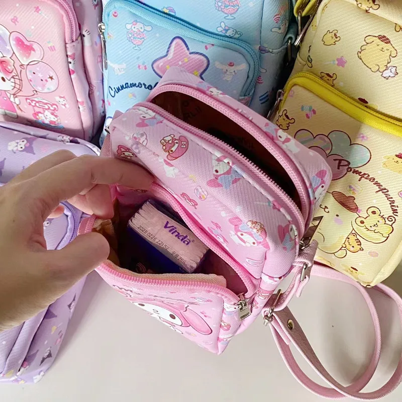 Sanrio Crossbody Bag Hello Kitty Cinnamoroll Kuromi Protable Shoulder Case Large Storage Pu Student Waterproof Case Girls Gift