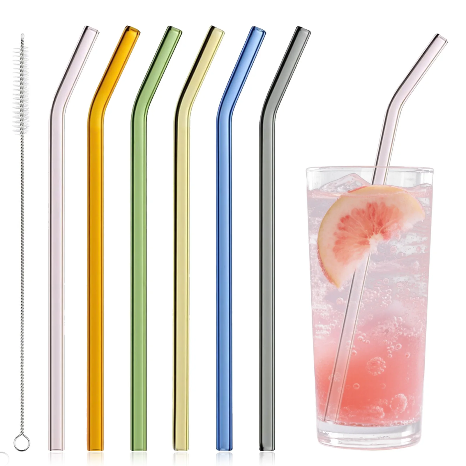7 Pcs/set Reusable Glass Straws,Eco-friendly Drinking Straws for Smoothies, Milkshakes, Tea, Juice, Cocktails - Multi-Color Mixe