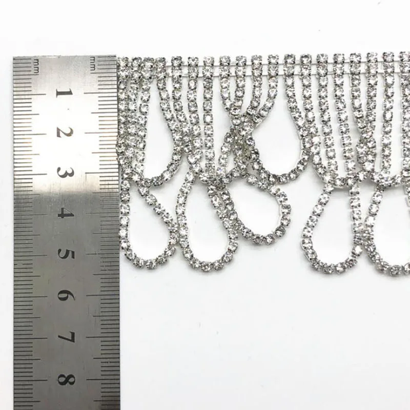 10Yards Fashion Crystal Rhinestone Banding Trim Silver Tassel Fringe Trimming For Wedding Belt