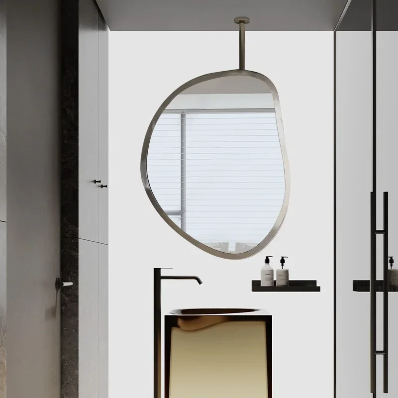 Designer boom light luxury suspended double-sided mirror bathroom washstand wall-mounted special-shaped bathroom mirror