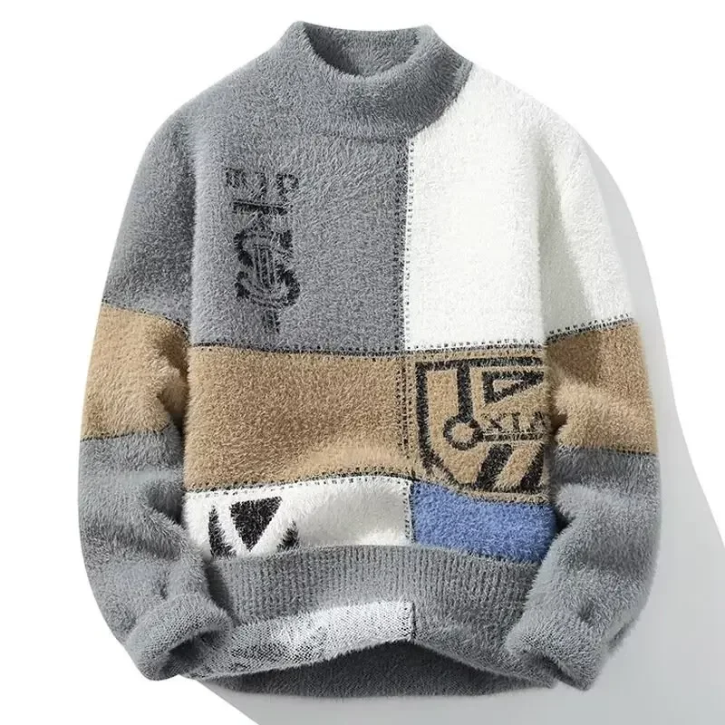 

2026 New Men's Plush Sweater Pullovers Korean Winter Warm O Neck Black Sweater High Quality Cool Top Fashionable Men's Clothing