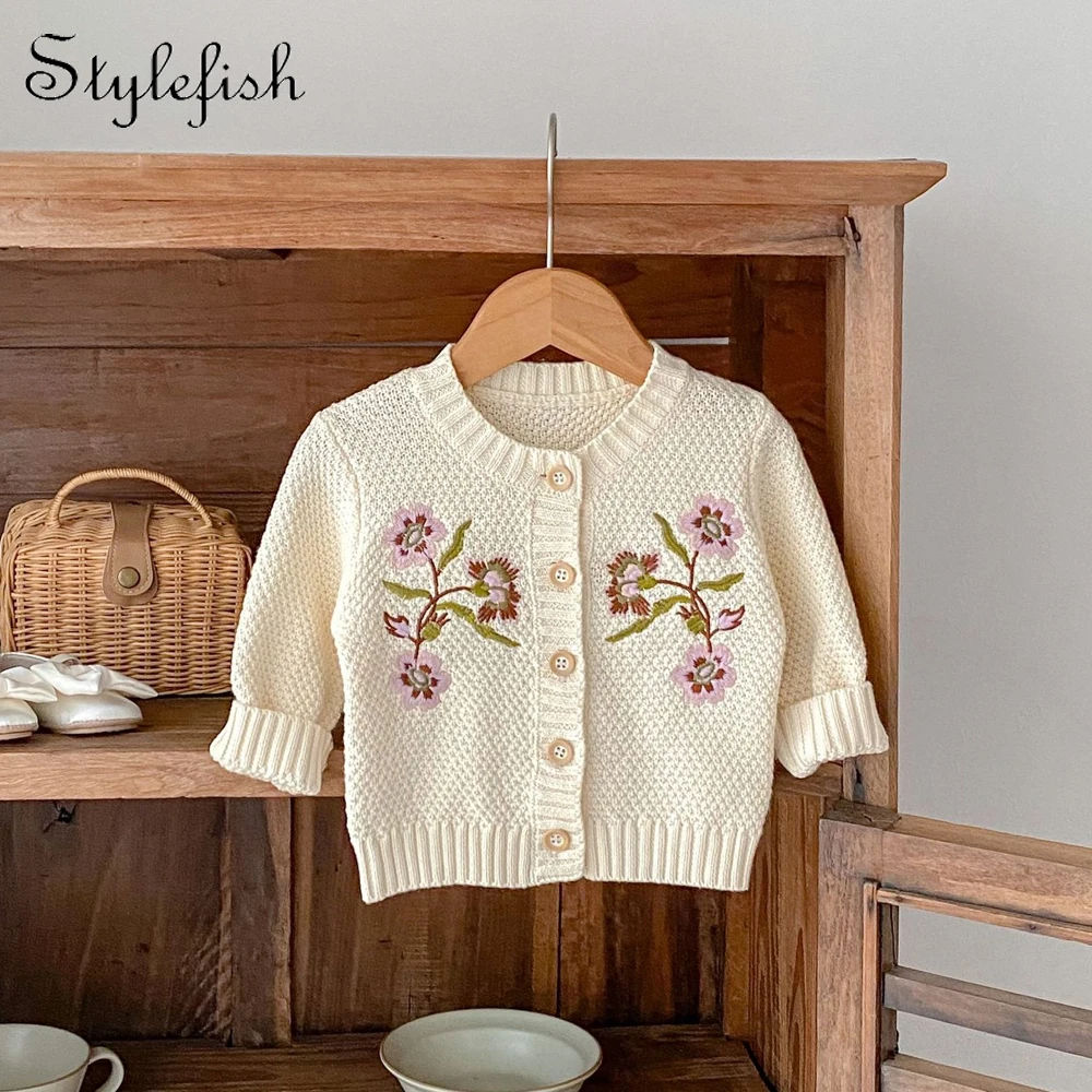 Autumn New 0-3 Year Old Baby Clothing Big Flower Embroidered Girl Baby Cute Cardigan Versatile All Cotton Long sleeved Cardigan