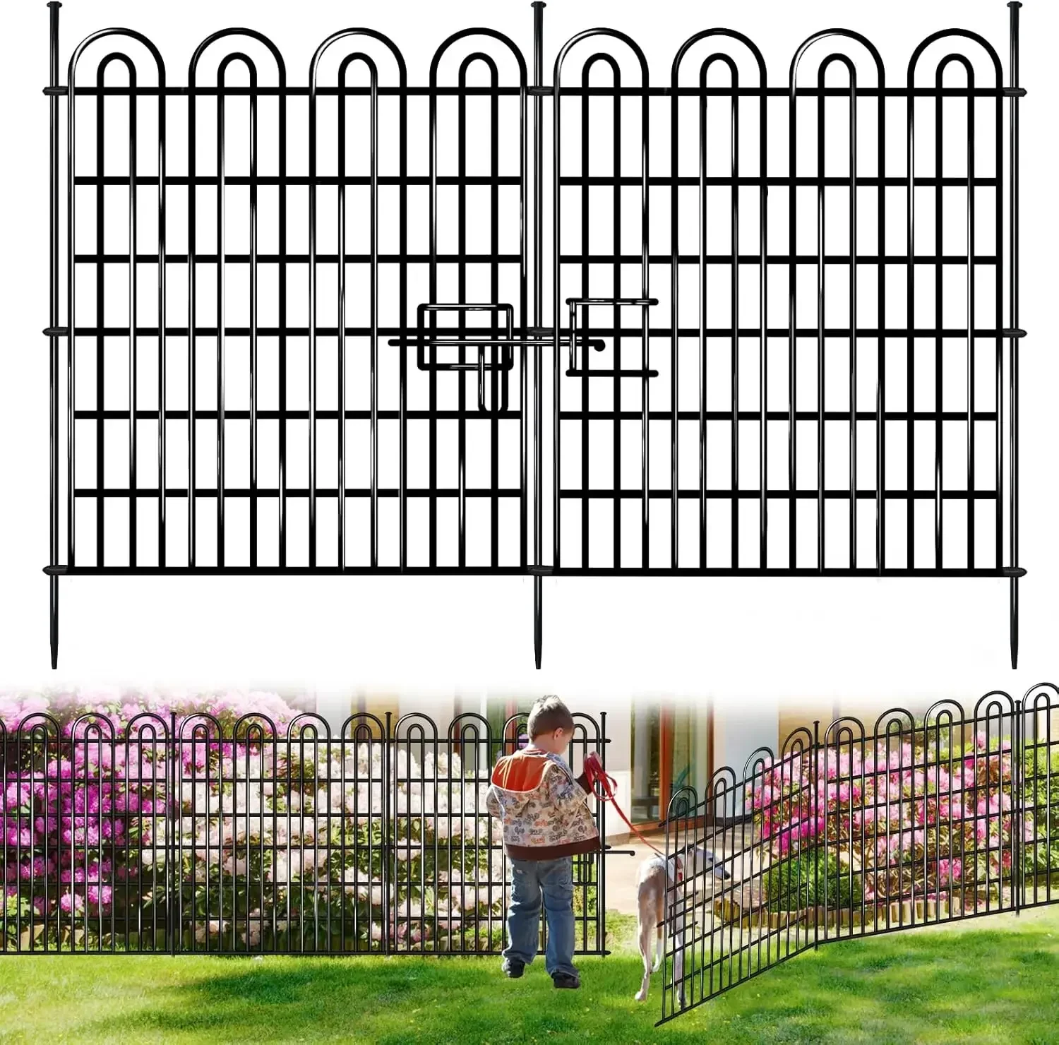 15 Panels Tall Garden Animal Barrier Fence with Gate, 33 in(H) X 36.8 ft(L) No Dig Decorative Garden Fence Outdoor for Yard, Hea