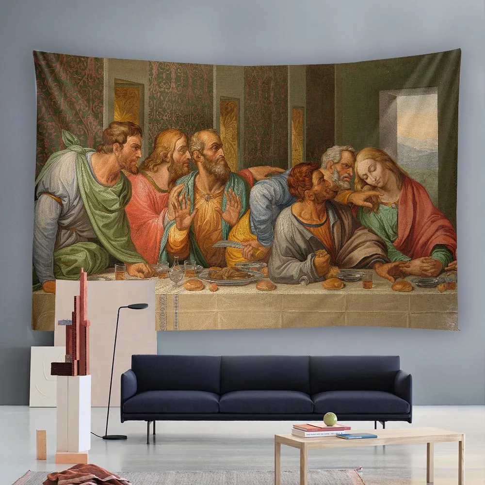 

Vintage figure oil painting tapestry, multi size series, Jesus art background cloth, living room home decoration wall painting