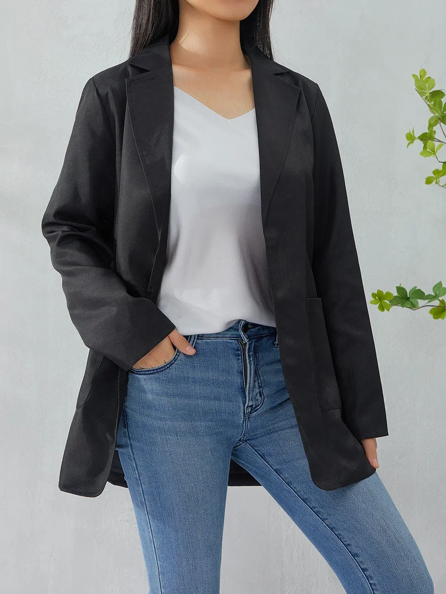 Blazer de manga larga para mujer, chaqueta de oficina, trabajo, negocios, fiesta, traje informal, abrigo, prendas de vestir de Color sólido