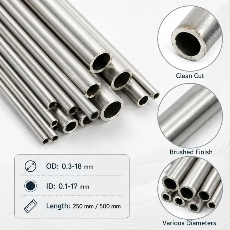 1-20pcs 304 Stainless Steel Capillary Tube12x8mm /7x6mm/3x2mm/ 9x7mm / 3x2mm/13x11mm/0.3x0.1mm   250mm 500mm Length
