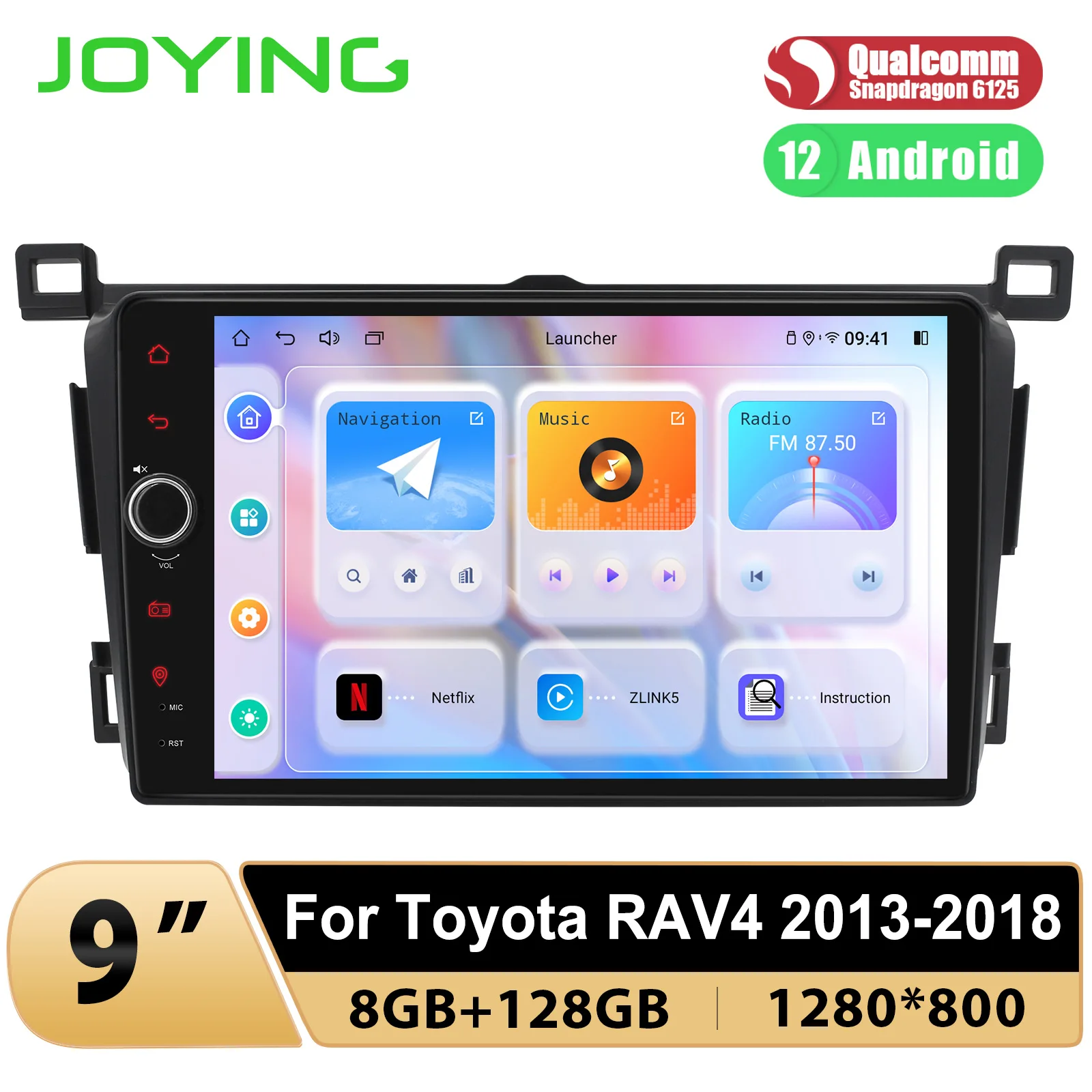 

Joying 9"Car Multimedia Player Head Unit Carplay For Toyota RAV4 2013-2018 Aftermarket Stereo With Powerful Android 12.0 System