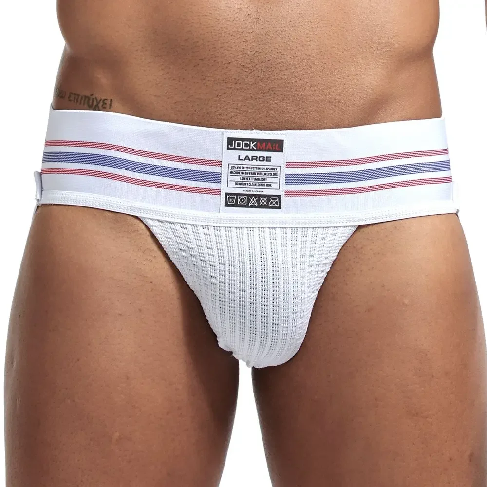 JOCKMAIL mężczyźni Jockstrap Cuecas Masculinas oddychająca siatka Low-Rise Spandex stringi i stringi bielizna męska figi