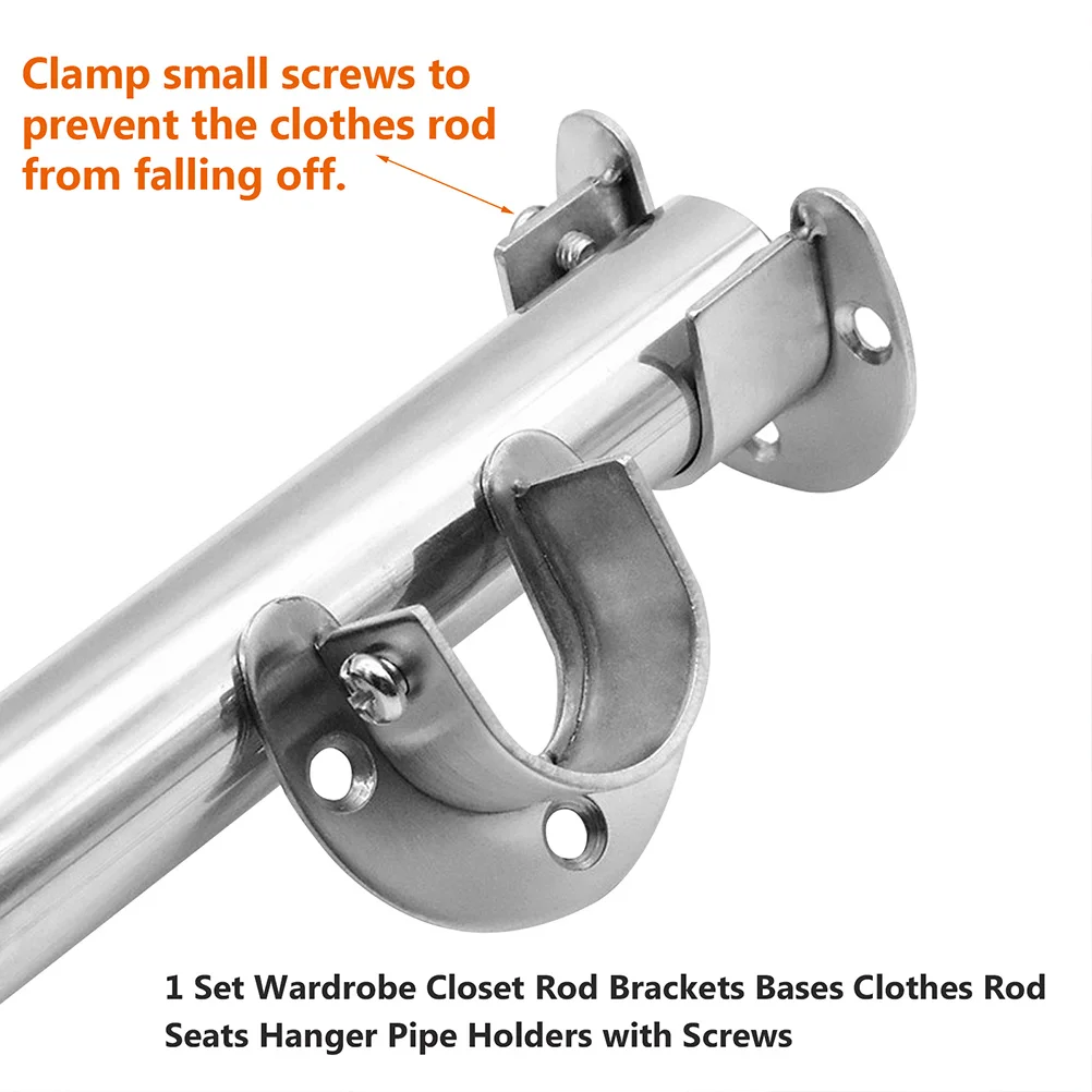 2pcs Stainless Steel Closet Rod Socket Half-Opening Design Side Screw Fixing Wide Application Wardrobe Pole Support Bracket