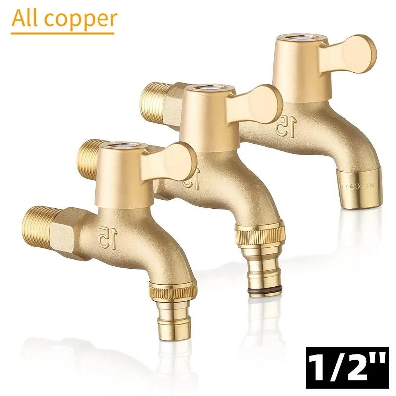 1/2'' Full Brass Laundry Faucet, Single Cold Water Tap with Pointed Threaded Spout for Machine, Sink, Garage & Outdoor Use